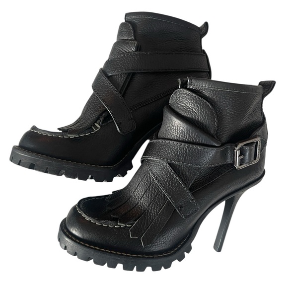 Tory Burch Shoes - Tory Burch Black Leather Fringe Ankle Booties with Buckle